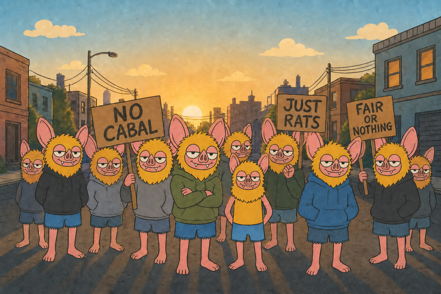 A crowd of HUDRAT rats together at dawn